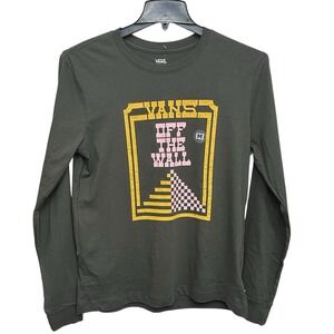 VANS OFF THE WALL Classic Fit Long Sleeve Shirt Size Medium T-shirt Green Cotton
